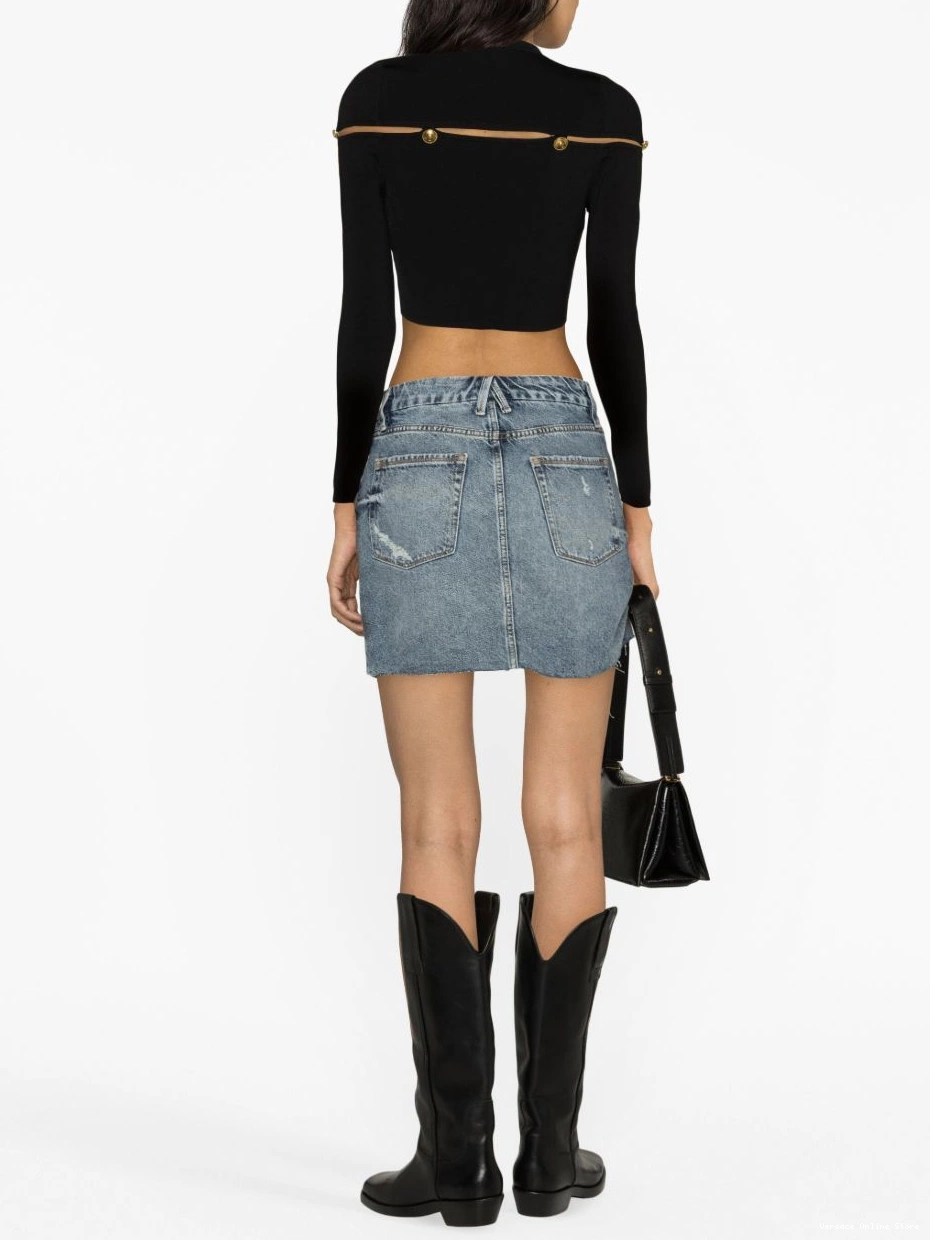 Affordable cropped Women top Couture Versace ribbed-knit cut-out Jeans 0401